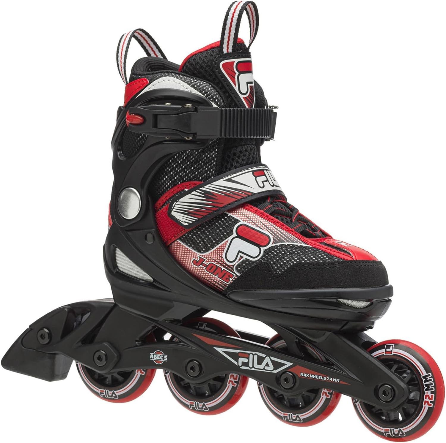 FILA Inliner für Kinder J-One, Inline-Skates 4-fach größenverstellbar, Rollerblades mit Belüftung, Rollschuhe schwarz/rot