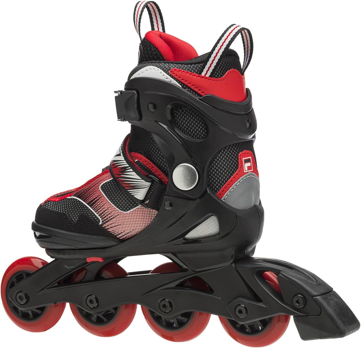 FILA Inliner für Kinder J-One, Inline-Skates 4-fach größenverstellbar, Rollerblades mit Belüftung, Rollschuhe schwarz/rot